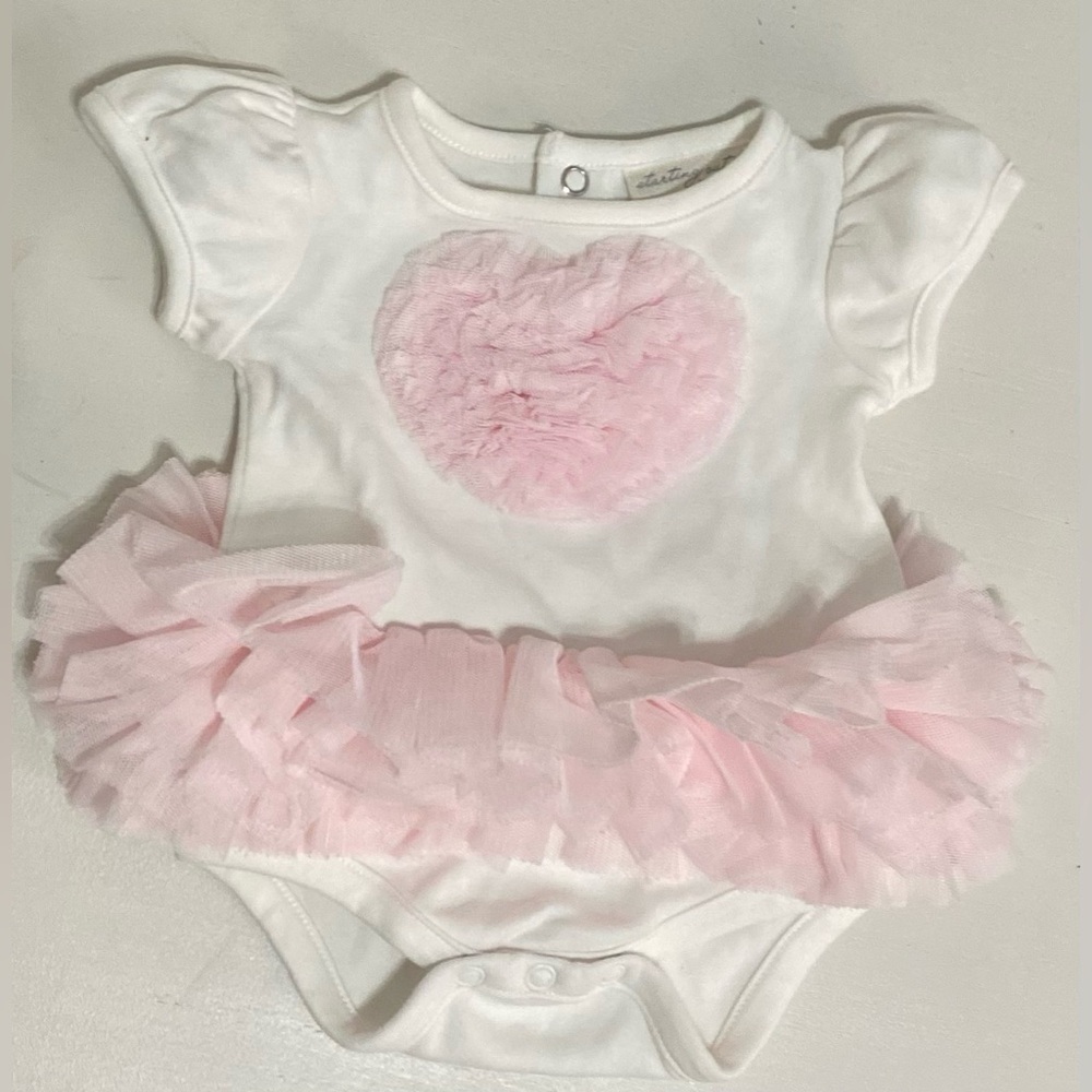 Starting Out White Diaper Cover with Pink Tulle Heart